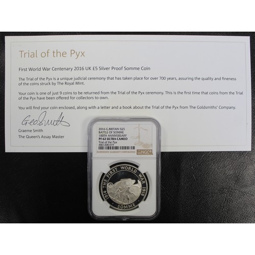 281 - Trial of the Pyx 2016 Battle of the Somme 100th Anniversary silver proof £5. Graded NGC PF62 Ultra C... 