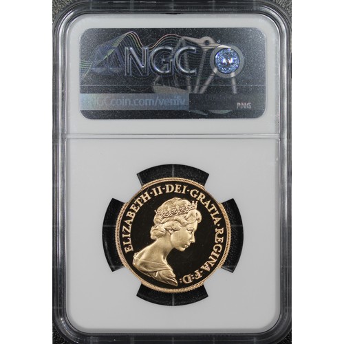 149 - NGC PF70 Cameo 1983 Proof double sovereign/two pounds, Elizabeth II. Obverse portrait by Arnold Mach... 