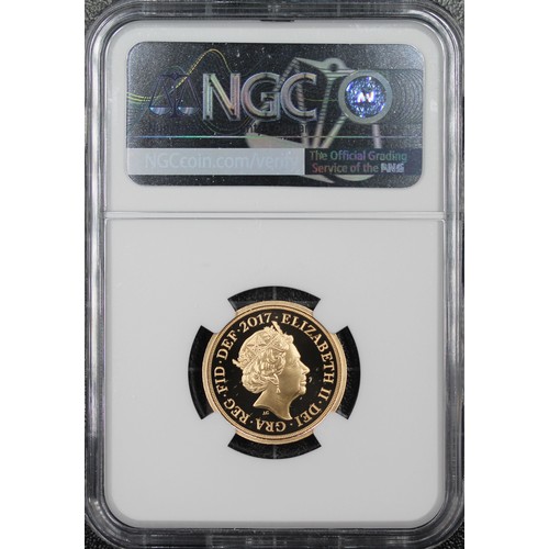 141 - 2017 Strike on the Day sovereign, NGC MS70DPL, Elizabeth II. Struck to uncirculated standard with a ... 