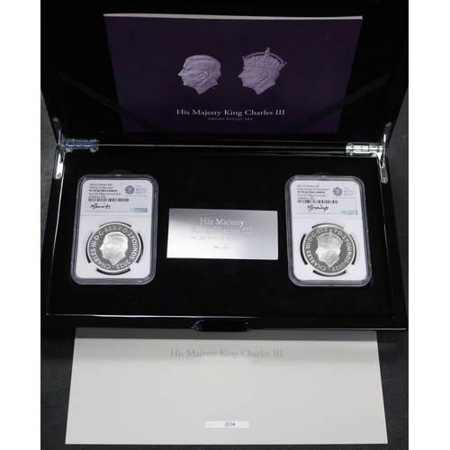 303 - King Charles III silver proof effigy 2-coin set. A future classic pairing featuring the first uncrow... 