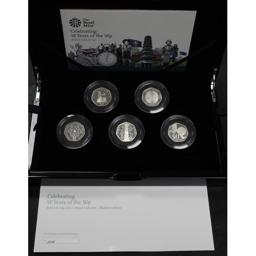 253 - 2019 Silver proof 50 Years of the 50p Culture Set, Elizabeth II. Includes the 2019 Kew Gardens as we... 