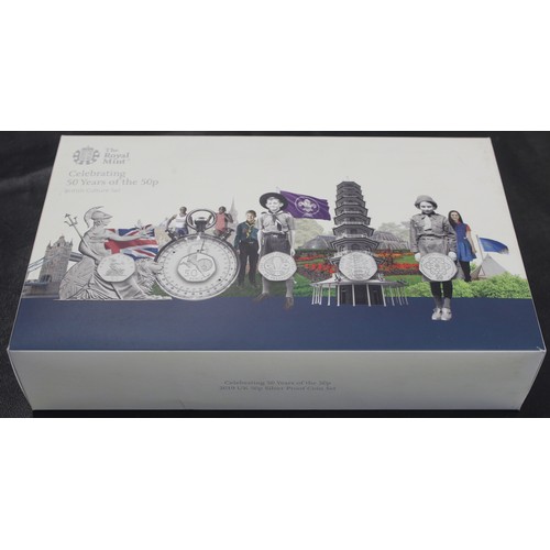 253 - 2019 Silver proof 50 Years of the 50p Culture Set, Elizabeth II. Includes the 2019 Kew Gardens as we... 