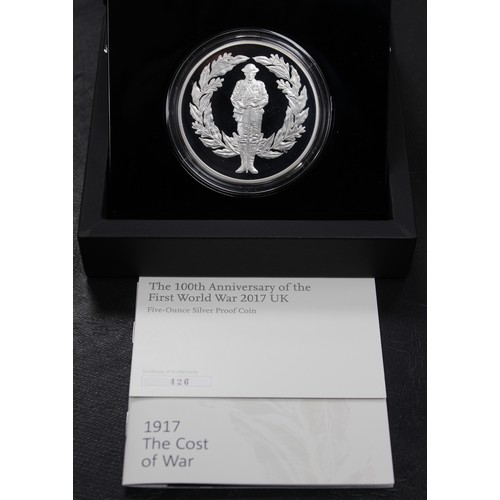 227 - 2017 Silver proof 5oz £10, Elizabeth II. Commemorating the 100th Anniversary of WWI and featuring 