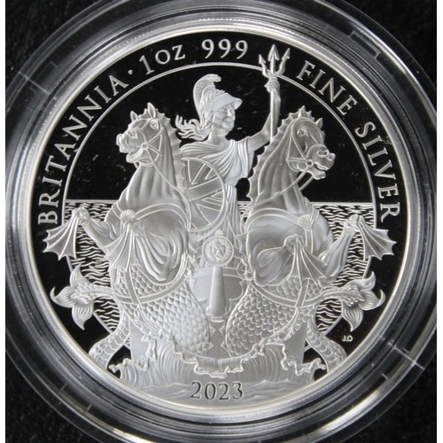 219 - 2023 Silver proof Britannia 6-coin set, Charles III. Special reverse design by Jonathan Olliffe. As ... 