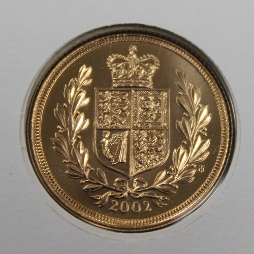 197 - 2002 Sovereign, Elizabeth II, presented in Golden Jubilee PNC/FDC with special shield reverse design... 