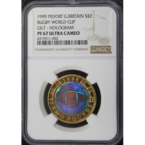 267 - NGC PF67 Ultra Cameo 1999 Silver proof piedfort £2, Elizabeth II. Struck with holographic finish to ... 