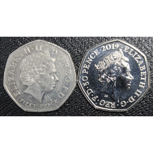 243 - 2009 & 2019 Kew Gardens 50p coins, Elizabeth II. Combining the rarest of the circulation 50p coi... 