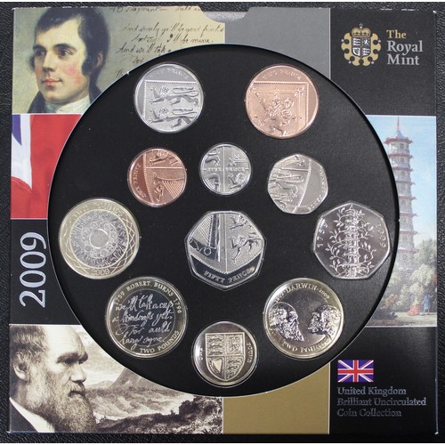 288 - BUNC 2009 10-coin year set featuring the Kew Gardens & set-only shield 50p coins. All as struck.