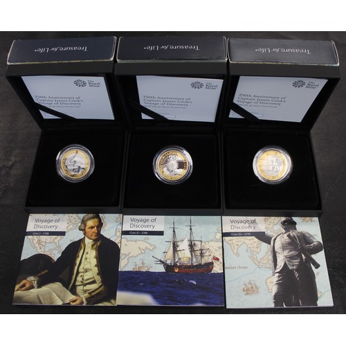 275 - 2018-2020 James Cook silver proof £2 coins (3) featuring all three coins in the series. Individually... 