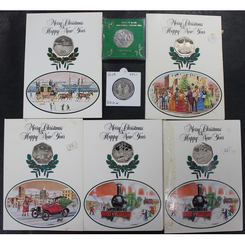 257 - A selection of Isle of Man & Gibraltar Christmas 50p coins comprising IOM 1980, 1981 (AA), 1982 ... 