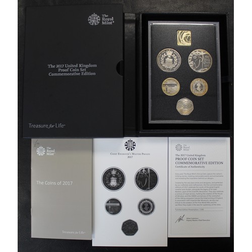 297 - 2017 Royal Mint 5-coin Commemorative Edition proof set including King Canute £5 & Sir Isaac Newt... 