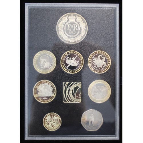 296 - 2016 Royal Mint 8-coin Commemorative Edition proof set including King Canute £5 & Sir Isaac Will... 