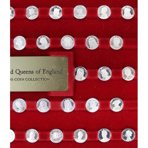 320 - The Kings and Queens of England silver miniature coin collection by The Franklin Mint comprising 44 ... 