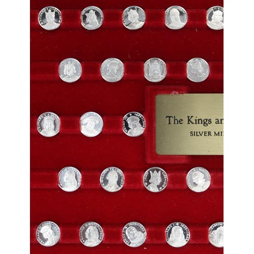 320 - The Kings and Queens of England silver miniature coin collection by The Franklin Mint comprising 44 ... 