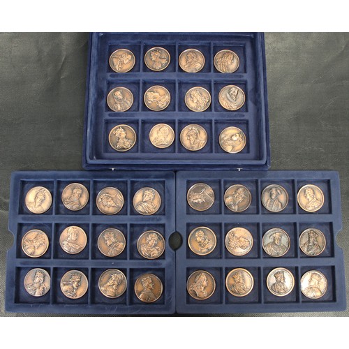 321 - The Kings and Queens of England; A modern reproduction set of 36 medals originally by Jean Dassier w... 