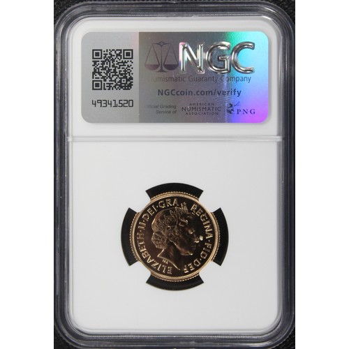 198 - 2013 Strike on the Day sovereign, NGC MS69 DPL, Elizabeth II. Struck on 2nd June 2013 to commemorate... 