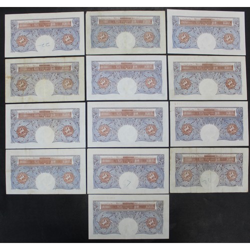 1 - Bank of England blue/pink emergency issue £1 notes (13), K.O. Peppiatt. Mixed grades, generally Fine... 