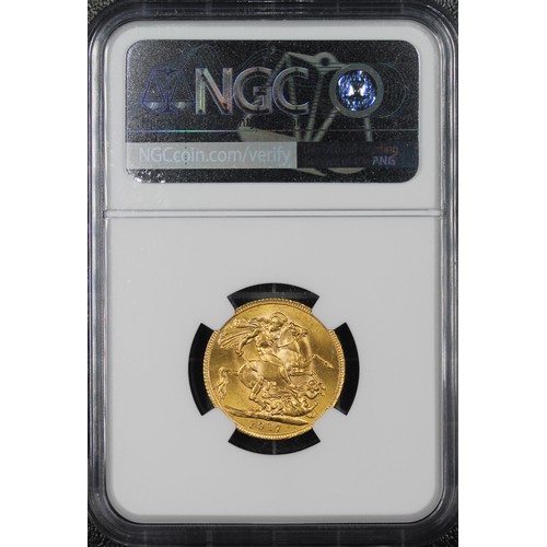 184 - 1917-C Sovereign, NGC MS63, George V. Obv. Bare head, rev. St. George and the Dragon (C on ground be... 