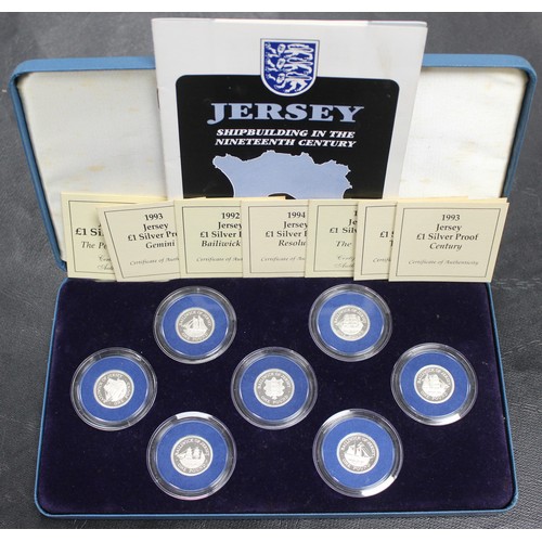 262 - The Jersey Shipbuilding Series £1 silver proof collection 1991-1994. A superb 7-coin set all as stru... 