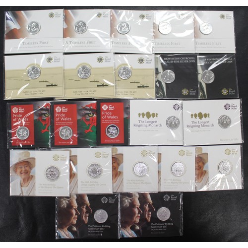 235 - BUNC Silver £20 coins (22) comprising 2013 George & Dragon Timeless First (5), 2014 Outbreak of ... 