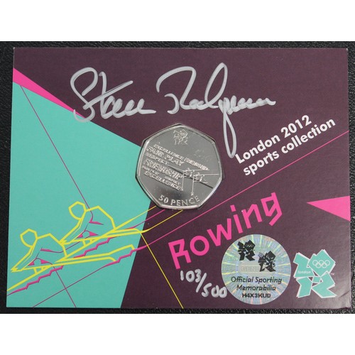 246 - 2011 London Olympics Rowing 50p signed by Sir Steve Redgrave. One of 500 officially licensed Memorab... 