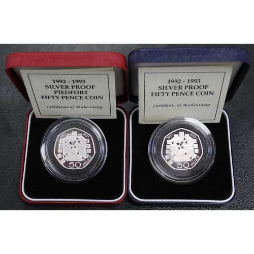 259 - Silver proof & silver proof piedfort 1992-1993 EEC Dual Date 50p coins Both cased with COA's. Sm... 