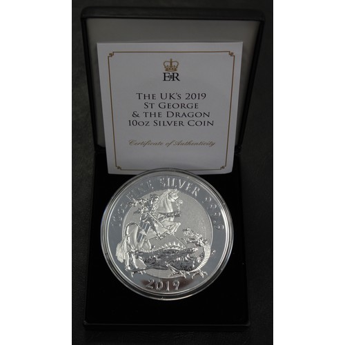 228 - 2019 10oz fine silver St. George & the Dragon. Presented in Jubilee Mint case, uncirculated, wit... 