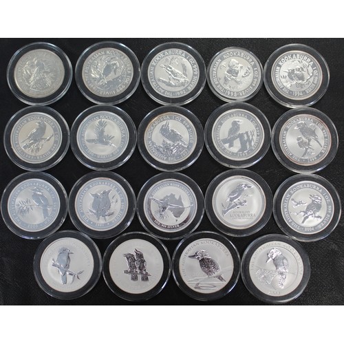 239 - Australia 1oz silver Kookaburra full date run 1990-2008 (19 coins). 1990 cleaned, a number of others... 