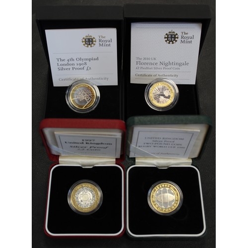 277 - Silver proof & silver proof piedfort £2 coins (4) comprising 1997 Technology, 1999 Rugby World C... 