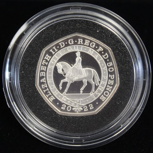 254 - 2022 Silver proof piedfort 50p, Elizabeth II.  Struck in Celebration of HM The Queen's Platinum Jubi... 