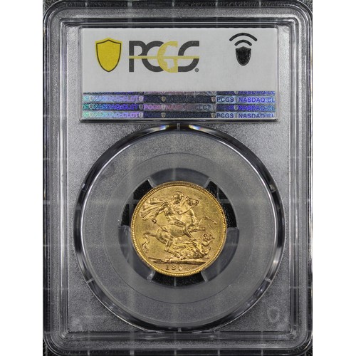 155 - 1894-M Sovereign, PCGS MS62, Victoria. Obv. Veiled head facing left, rev. St. George and the Dragon ... 