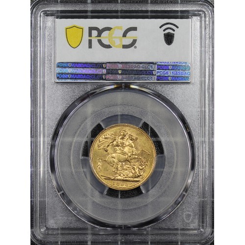 153 - 1893-S Sovereign, PCGS MS61, Victoria. Obv. Veiled head facing left, rev. St. George and the Dragon ... 