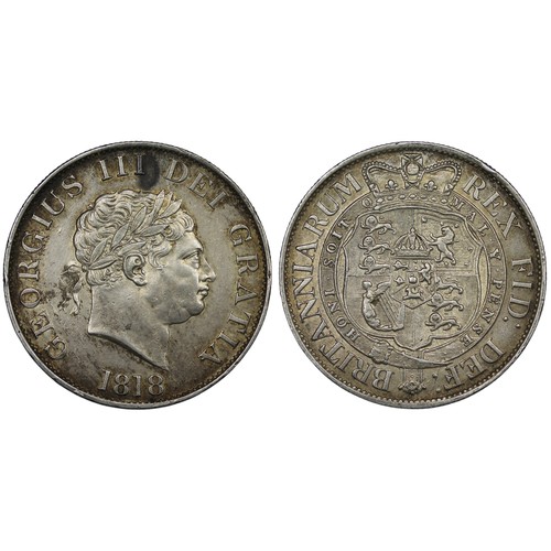 61 - 1818 Halfcrown, George III. Obv. small laureate head, Rev. crowned garter and shield. Small obverse ... 