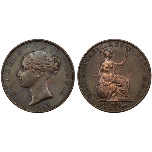 31 - 1841 Half Penny, Victoria young head. EF, some signs of light clean to Britannia. [Peck 1524, S.3949... 