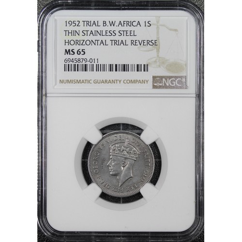 329 - 1952 British West Africa 1 Shilling Trial piece, NGC MS65, George VI, struck in stainless steel. Iss... 