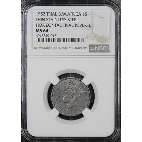 314 - 1952 British West Africa 1 Shilling Trial piece, NGC MS64, George VI, struck in stainless steel. Iss... 