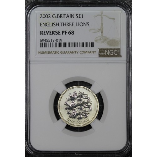 263 - NGC REVERSE PF68 2002 Reverse proof silver £1, Elizabeth II. Featuring the Three Lions of England. O... 