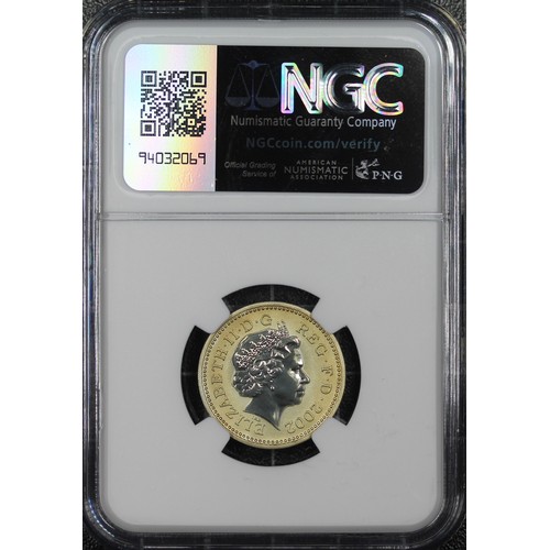 263 - NGC REVERSE PF68 2002 Reverse proof silver £1, Elizabeth II. Featuring the Three Lions of England. O... 