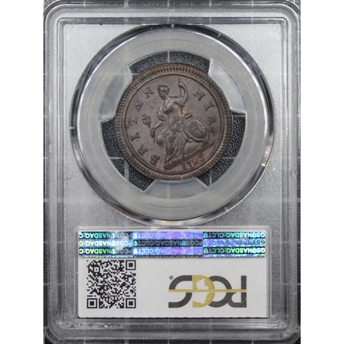 44 - 1723 Half penny, Joint Top Pop PCGS MS62BN, George I. Obv. second bust, Rev. Britannia seated with d... 