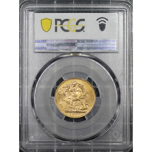 163 - 1901-P Sovereign, PCGS MS62, Victoria. Obv. Veiled head facing left, rev. St. George and the Dragon ... 