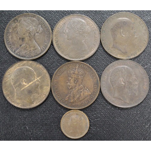 310 - A small assortment of copper and bronze coins (7) comprising UK & Australia issues 1844-1912. UK... 