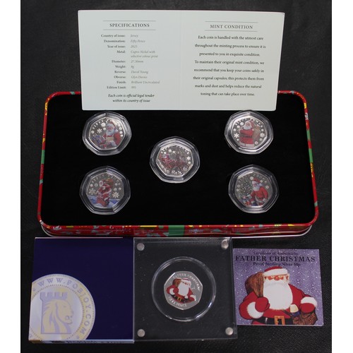 261 - A selection of Gibraltar & Jersey Christmas 50p coins comprising Gibraltar 2018 Father Christmas... 