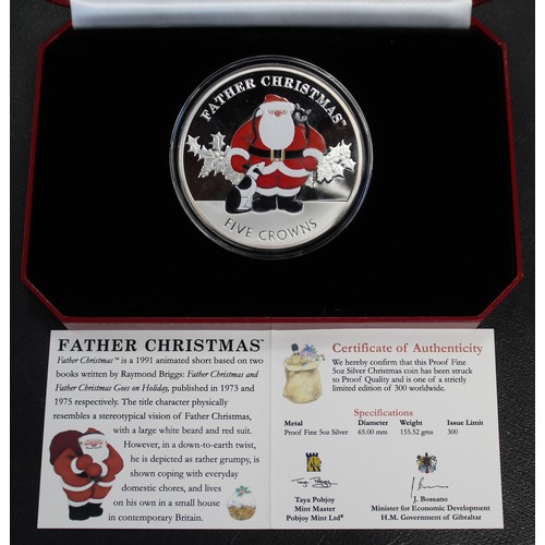 300 - Gibraltar, 2019 5oz silver proof 5 crowns, Elizabeth II. Featuring Father Christmas by Raymond Brigg... 