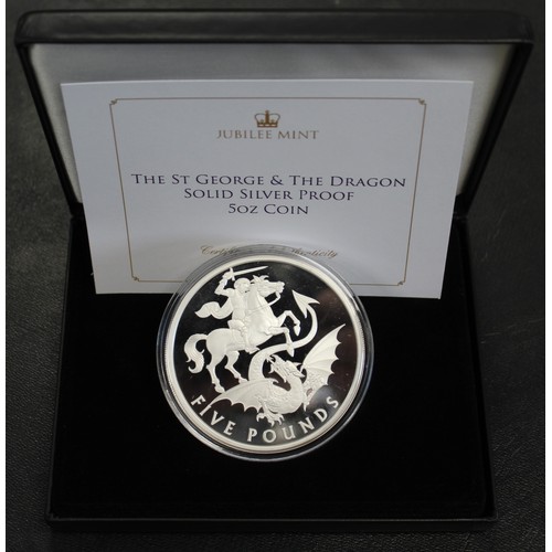 304 - Tristan da Cunha, 2020 5oz silver proof £5, Elizabeth II. Featuring St. George & the Dragon to t... 