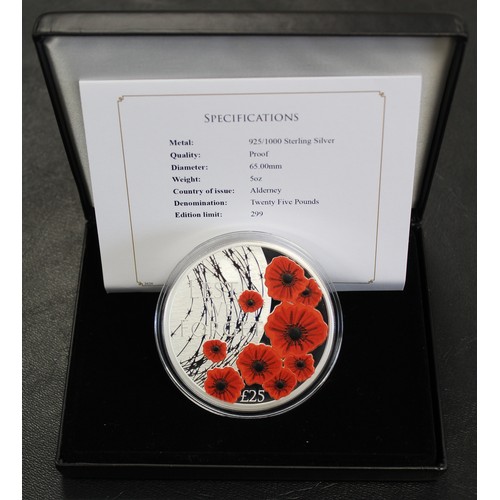 288 - Alderney, 2020 5oz silver proof £25, Elizabeth II. Struck to commemorate Remembrance day and finishe... 