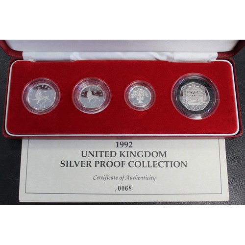 205 - 1992 Silver proof 4-coin collection including the dual date EEC 50p. Alongside this is the new small... 