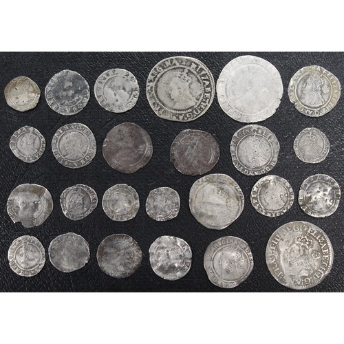 20 - A selection of hammered detector finds, all Elizabeth I ranging from sixpence to penny. Generally po... 