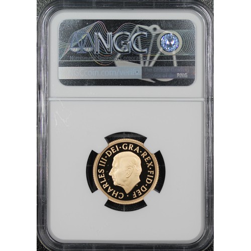 203 - NGC PF70 Ultra Cameo 2022 Proof sovereign, Charles III. Memorial special reverse design by Jody Clar... 