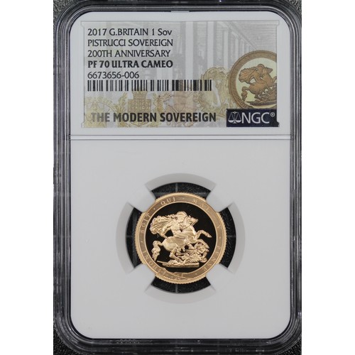 180 - NGC PF70 Ultra Cameo 2017 Proof sovereign, Elizabeth II. Special reverse design commemorating the 20... 