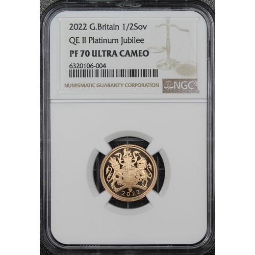 173 - NGC PF70 Ultra Cameo 2022 Proof half sovereign, Elizabeth II. Platinum Jubilee special reverse desig... 